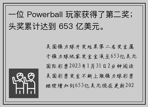 一位 Powerball 玩家获得了第二奖；头奖累计达到 653 亿美元。